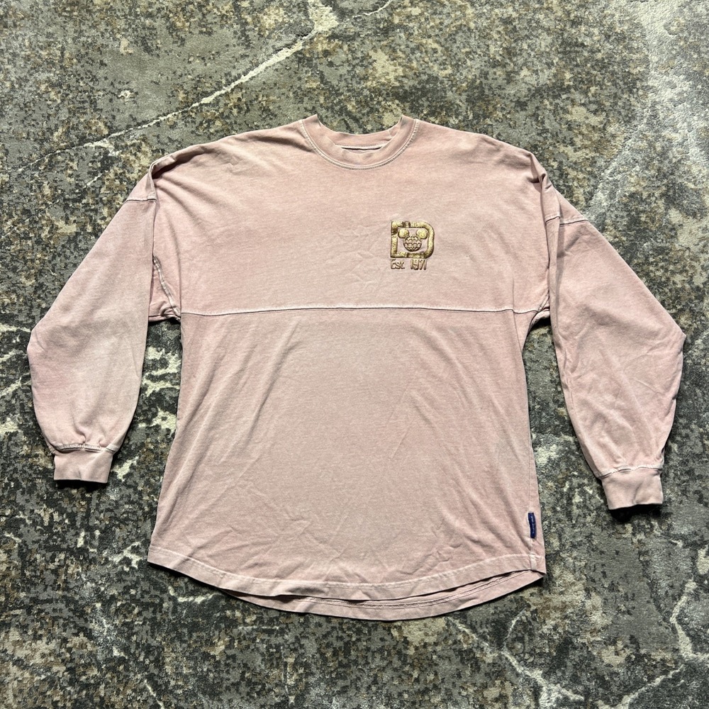 Walt Disney World Women's Spirt Jersey Pink Rose Gold Glitter Epcot Logo Small
